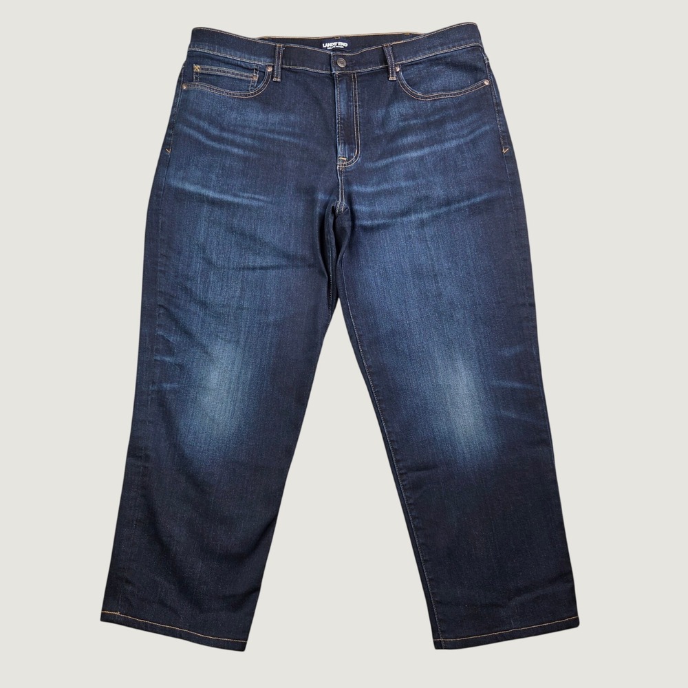 Lands End Square Rigger Mens 40 Traditional Fit Dark Wash Denim Jeans Blue 40x28